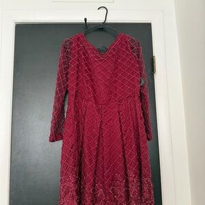 Pakistani/Indian Elegant Red Long-Sleeve Dress